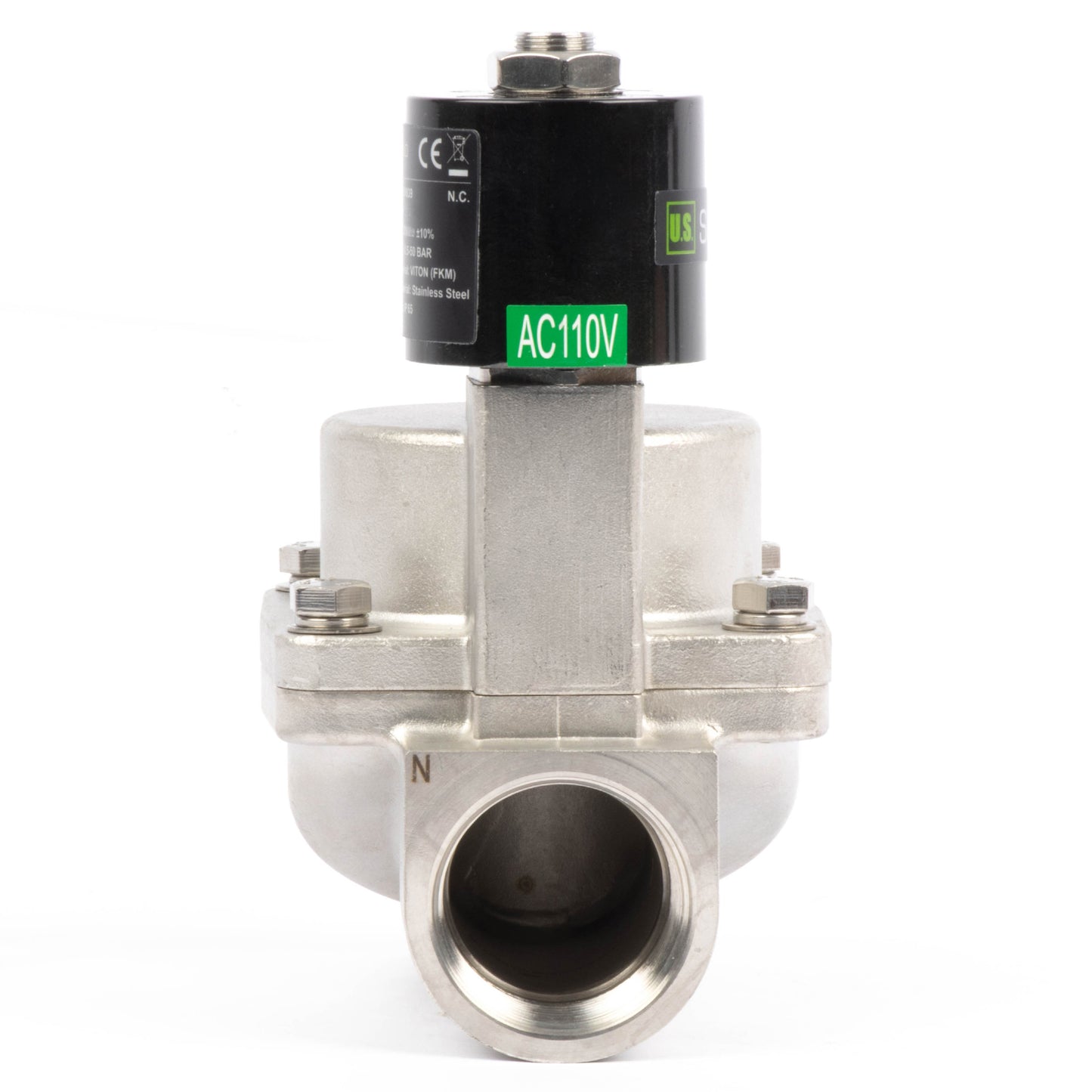 Högtemperaturmagnetventil - 1-1/4" rostfritt stål, 725 PSI, 110V/220V AC, 302°F (150°C), normalt stängd, VITON-tätning