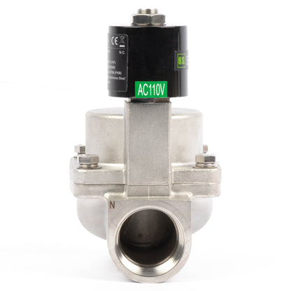 Högtemperaturmagnetventil - 1-1/4" rostfritt stål, 725 PSI, 110V/220V AC, 302°F (150°C), normalt stängd, VITON-tätning