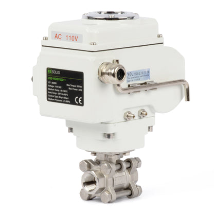 1/2" Electric Actuated Ball Valve, 110V AC Heavy Duty 3-Piece Industrial Ball Valve,304SS, ON/OFF Type, Dry Contact