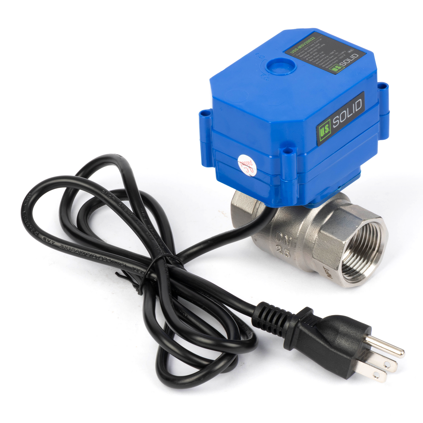 Katup Bola Bermotor 1", 110VAC, Baja Tahan Karat, Pengembalian Otomatis, Normal Tertutup, dengan Steker AS