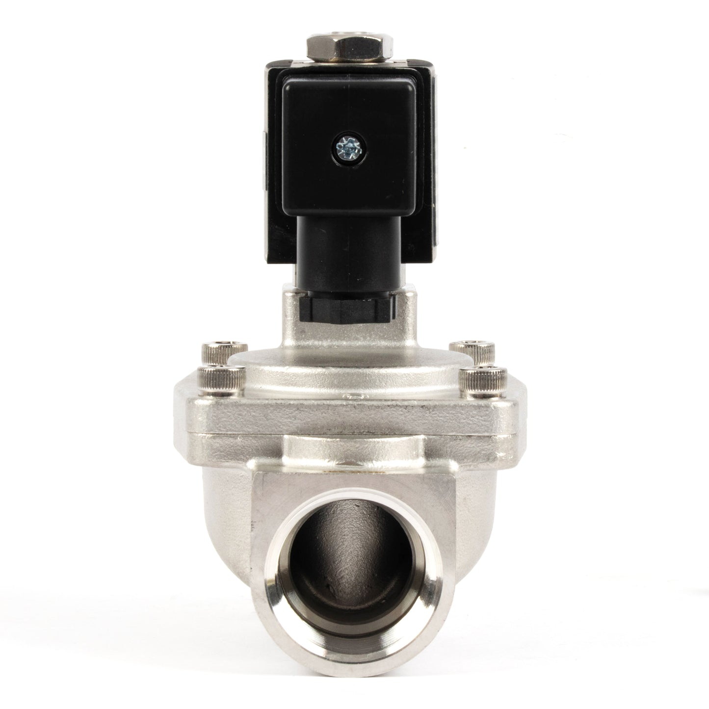 Válvula solenoide de 1" em aço inoxidável - 110V/220V AC, normalmente fechada, 4,4-232 PSI, com vedação em VITON.