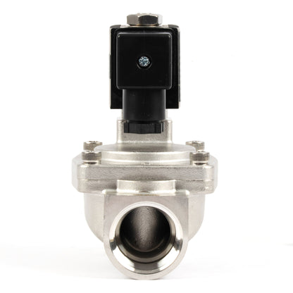 Válvula solenoide de 1" em aço inoxidável - 110V/220V AC, normalmente fechada, 4,4-232 PSI, com vedação em VITON.