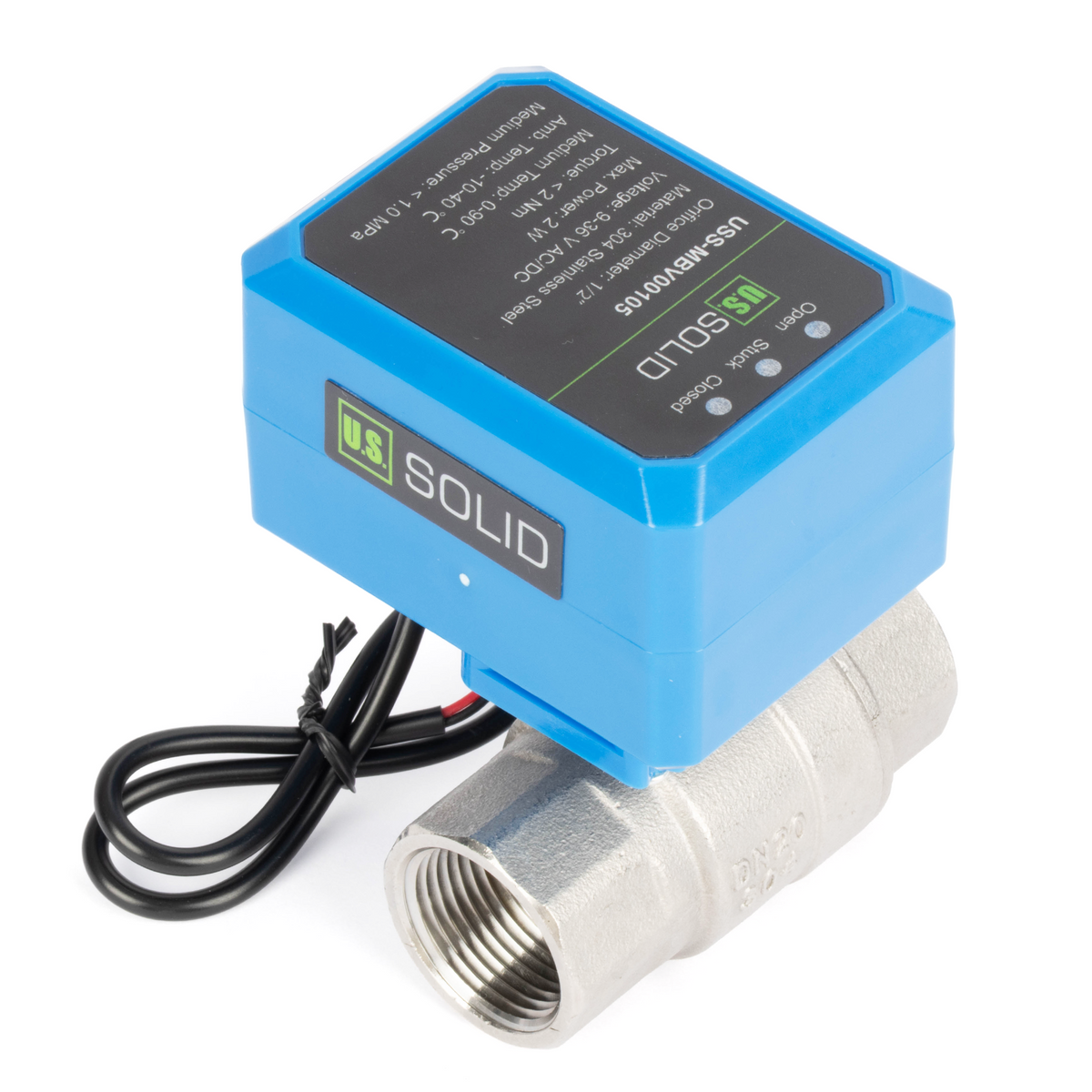 1/2" Motorized Ball Valve - 304SS 9-36V AC/DC 2-Wire Auto Return Electric Ball Valve, Normally Closed, 3 Indicator Lights