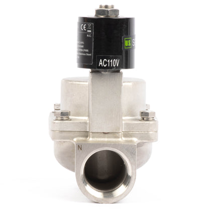 Høytemperatur magnetventil - 1-1/2" rustfritt stål, 725 PSI, 110V/220V AC, 302°F (150°C), normalt lukket, VITON-tetning