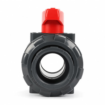 2" PVC True Union-kugleventil, fuld port, glidemuffe, kompatibel med Schedule 40 og 80, 150 psi, PTFE-sæde, EPDM O-ring