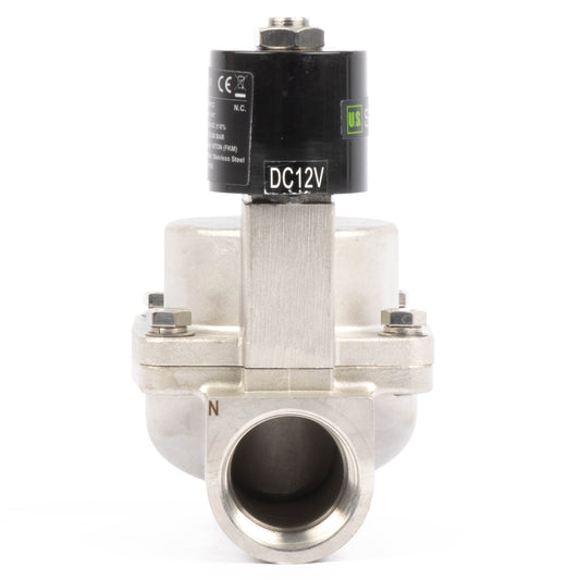High Temperature Solenoid Valve - 1-1/4" Stainless Steel, 725 PSI, 12V DC, 302°F (150°C), Normally Closed, VITON Seal