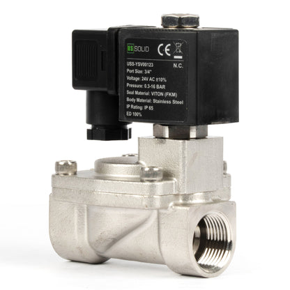 3/4" roestvrijstalen magneetventiel - 24V AC, normaal gesloten, 4,4-232 PSI, VITON-afdichting