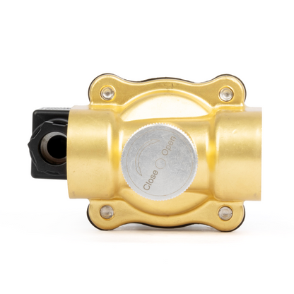 Válvula solenoide elétrica de latão de 3/4", acionamento manual, normalmente fechada, 24 V CA