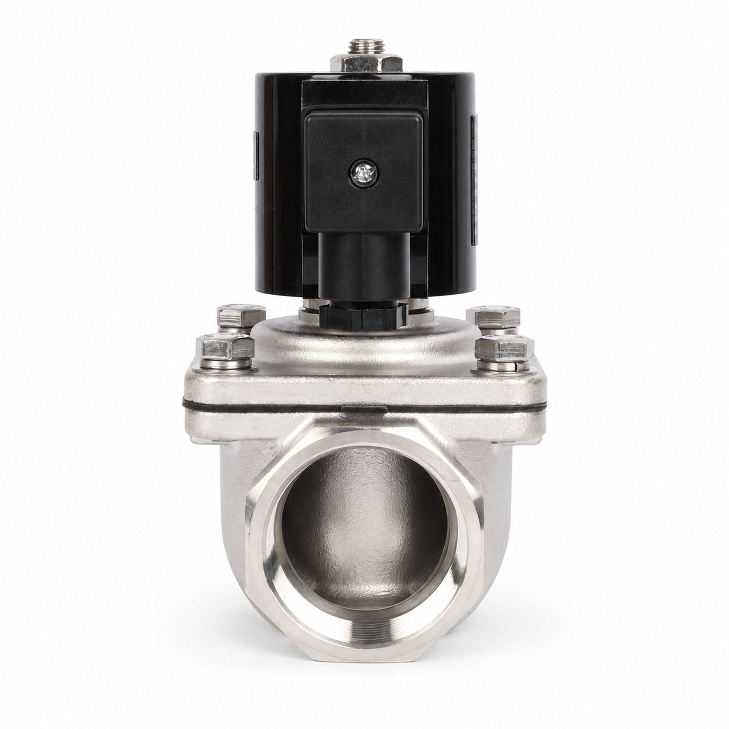 Électrovanne 1-1/2" - Acier inoxydable 12 V CC normalement fermée avec joint Viton, type boîte de jonction