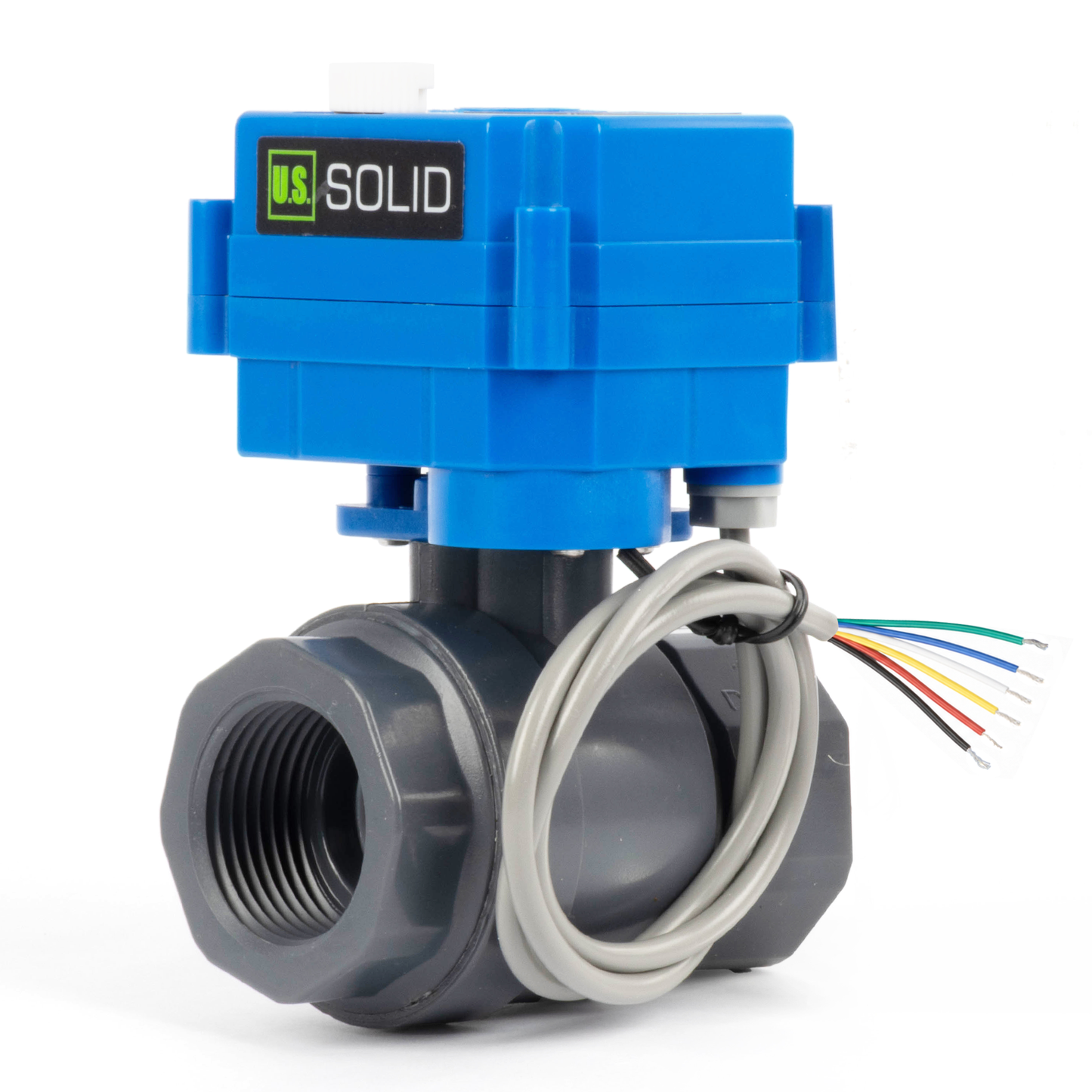 1" UPVC Motorized Ball Valve - 6-Wire (3 Wire Single Control with Signal Feedback), with Manual Function, 9-36V DC