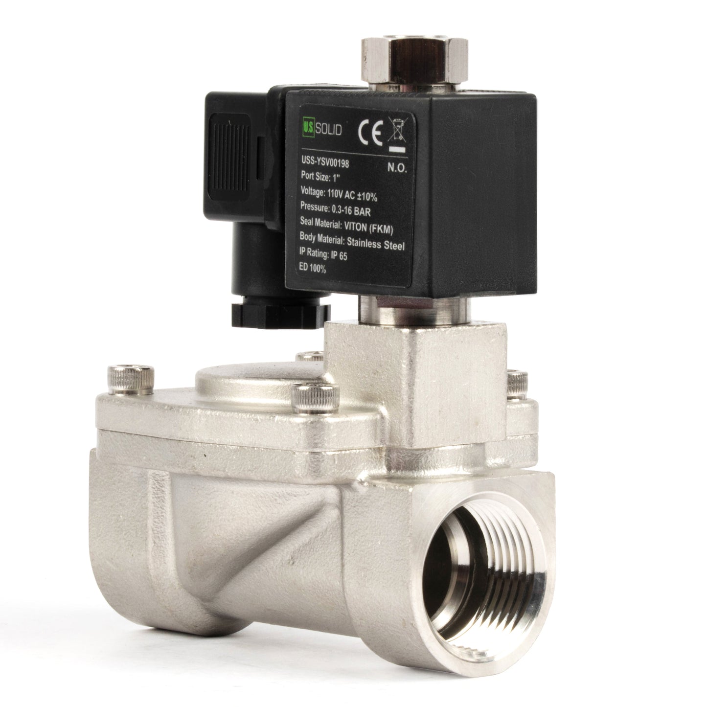 1" ruostumattomasta teräksestä valmistettu magneettiventtiili - 110V AC/220V AC, normaalisti auki, 4,4-232 PSI, VITON-tiiviste