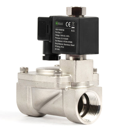 1" ruostumattomasta teräksestä valmistettu magneettiventtiili - 110V AC/220V AC, normaalisti auki, 4,4-232 PSI, VITON-tiiviste