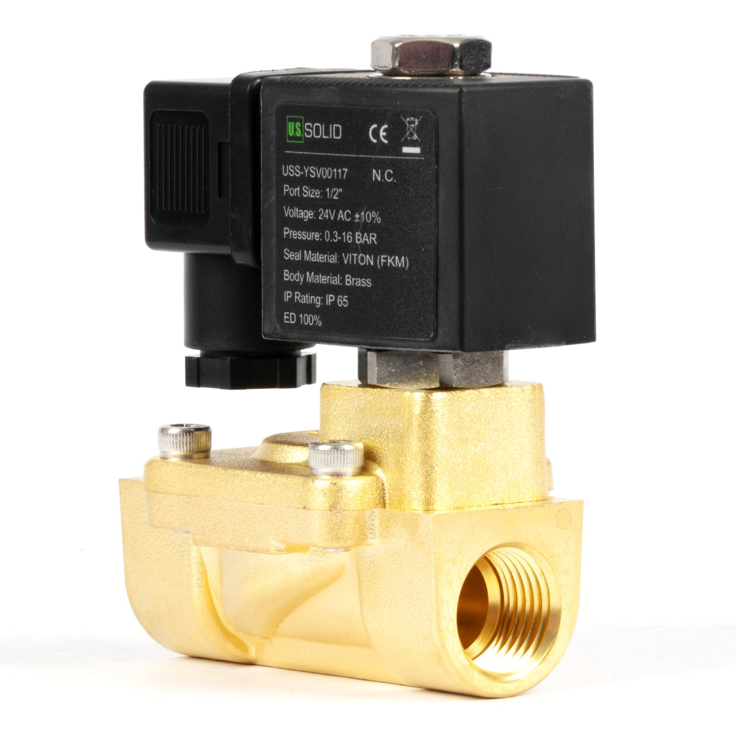 1/2" messing magnetventil - 24V AC, normalt lukket, 4,4-232 PSI, VITON pakning