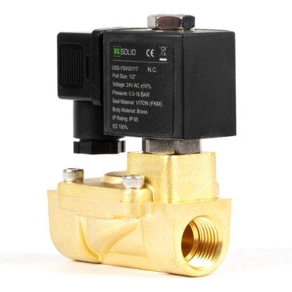 1/2" messing magnetventil - 24V AC, normalt lukket, 4,4-232 PSI, VITON pakning