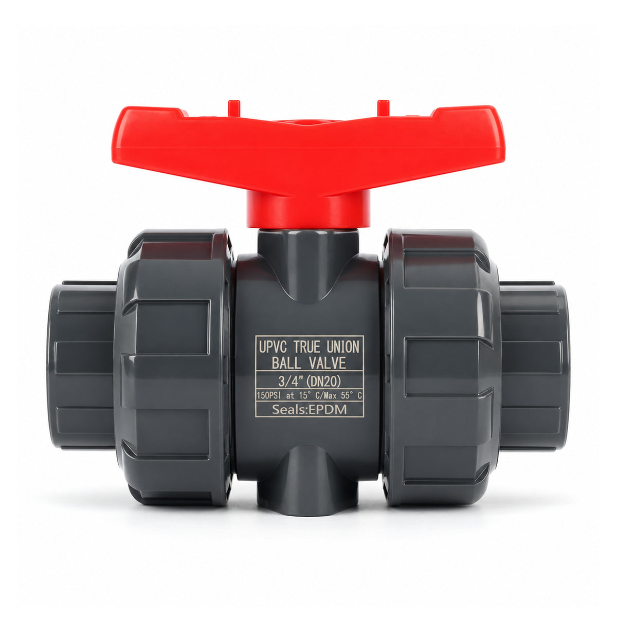 3/4" PVC True Union Ball Valve, Full Port, Slip Socket, Schedule 40 and 80 Compatible, 150 psi, PTFE Seat, EPDM O-Ring,  2 Pack