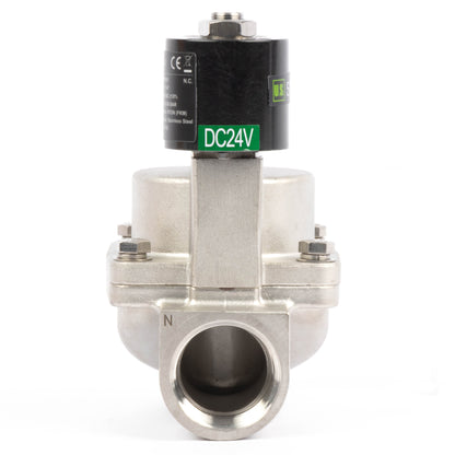 Électrovanne haute température - Acier inoxydable 1-1/4", 725 PSI, 24 V CC, 150 °C (302 °F), normalement fermée, joint VITON
