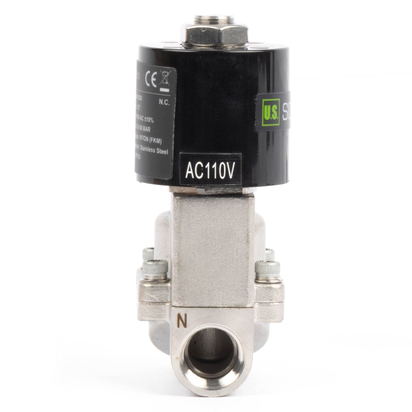 Høytemperatur magnetventil - 1/2" rustfritt stål, 725 PSI, 110V/220V AC, 302°F (150°C), normalt lukket, VITON-tetning