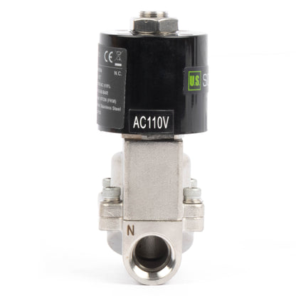 Høytemperatur magnetventil - 1/2" rustfritt stål, 725 PSI, 110V/220V AC, 302°F (150°C), normalt lukket, VITON-tetning