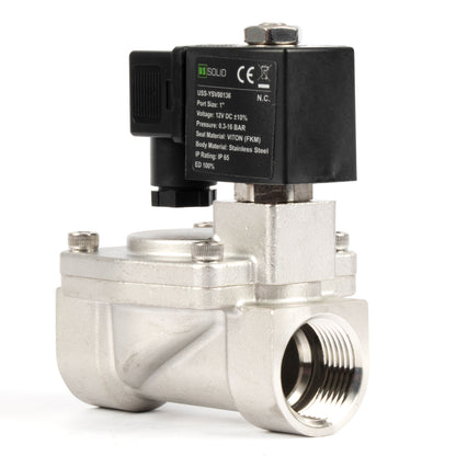 1" roestvrijstalen magneetventiel - 12V DC, normaal gesloten, 4,4-232 PSI, VITON-afdichting