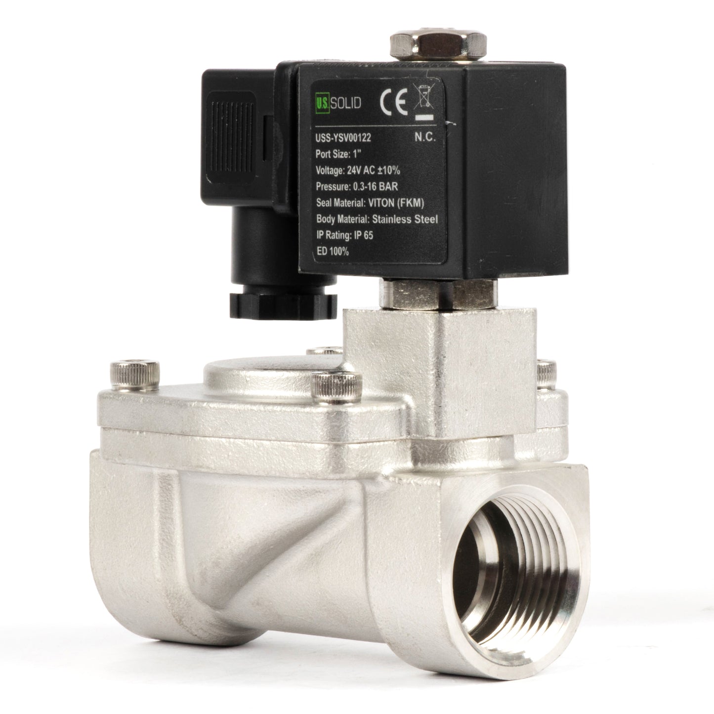 1" magnetventil i rustfrit stål - 24V AC, normalt lukket, 4,4-232 PSI, VITON-tætning