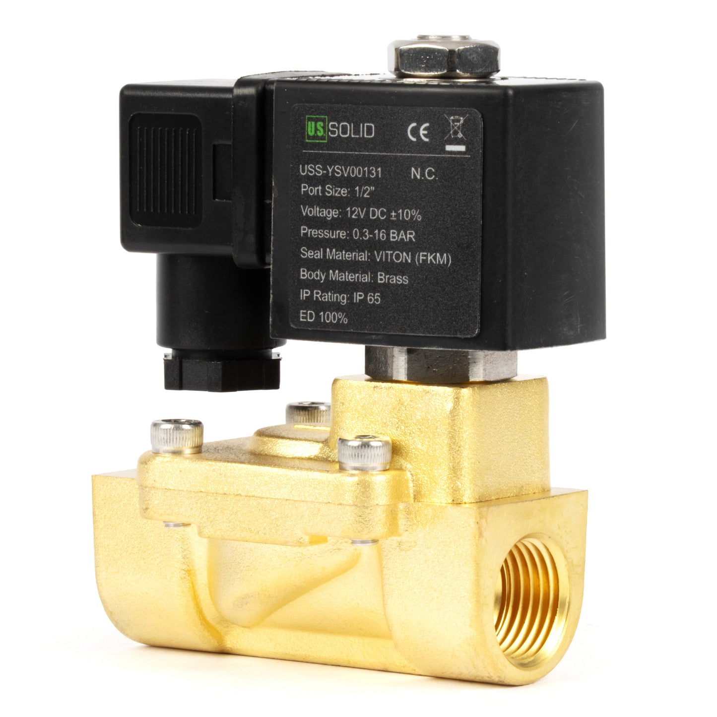 Ηλεκτρομαγνητική βαλβίδα ορείχαλκου 1/2" - 12V DC, Κανονικά κλειστή, 4.4-232 PSI, Σφραγίδα VITON