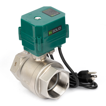 U.S. Solid 2" motoriseret kugleventil, 110VAC, rustfrit stål, automatisk retur, normalt lukket, med amerikansk stik
