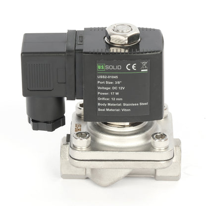 3/8" magnetventil - rustfritt stål 12V DC normalt lukket med Viton-tetning, koblingsbokstype