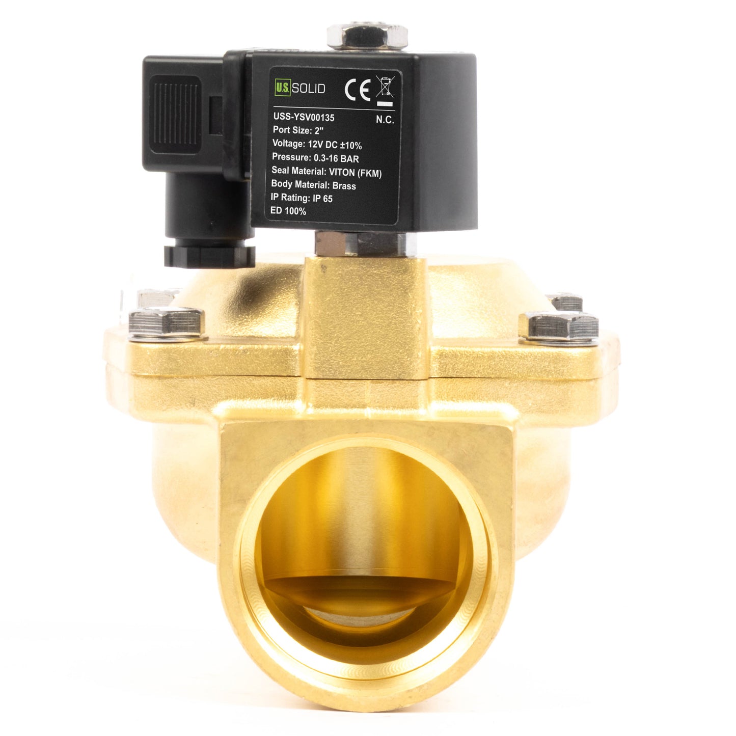 2"-Magnetventil aus Messing – 12 V DC, normalerweise geschlossen, 4,4–232 PSI, VITON-Dichtung
