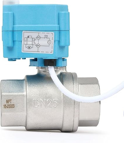 1" SS316 Motorized Ball Valve with Waterproof Cover, 110-230V AC, Full Port, IP67, 2 Wire Auto Return, Normally Closed