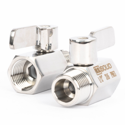 1/2" minikugleventil 304 rustfrit stål hun × han NPT gevind 2 stk.