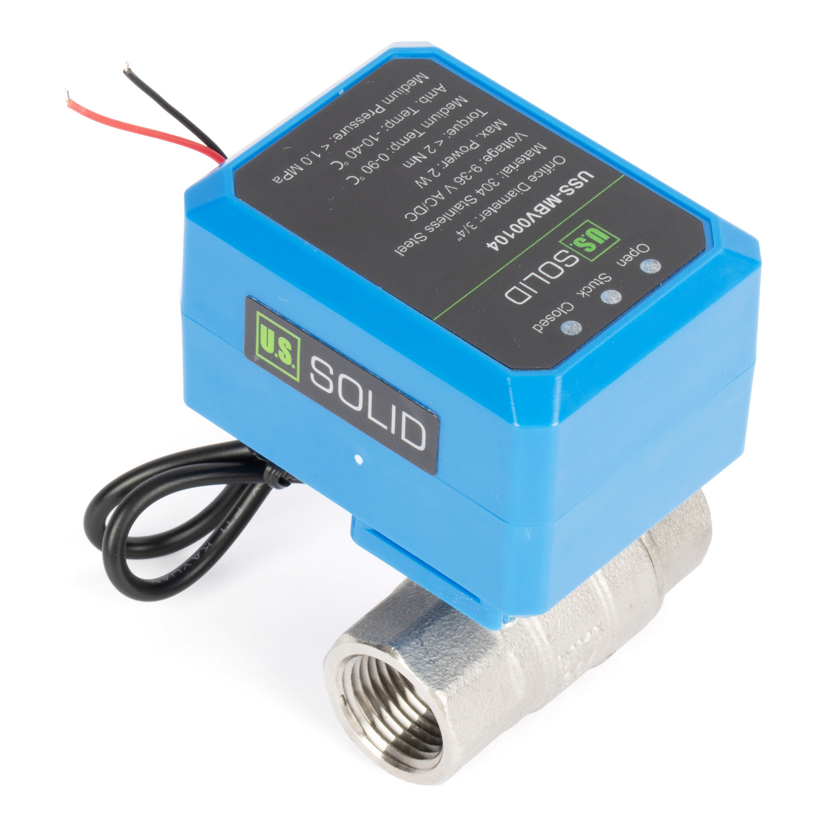 3/4" Motorized Ball Valve - 304SS 9-36V AC/DC 2-Wire Auto Return Electric Ball Valve, Normally Closed, 3 Indicator Lights