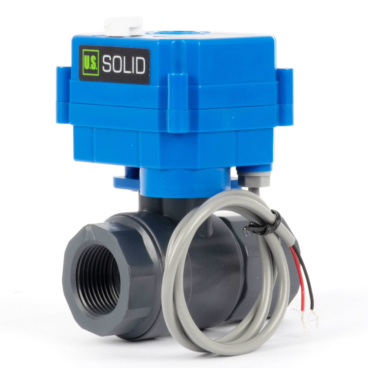 3/4" UPVC Motorized Ball Valve - 2 Wire Reverse Polarity with Manual Function, 9-36V DC