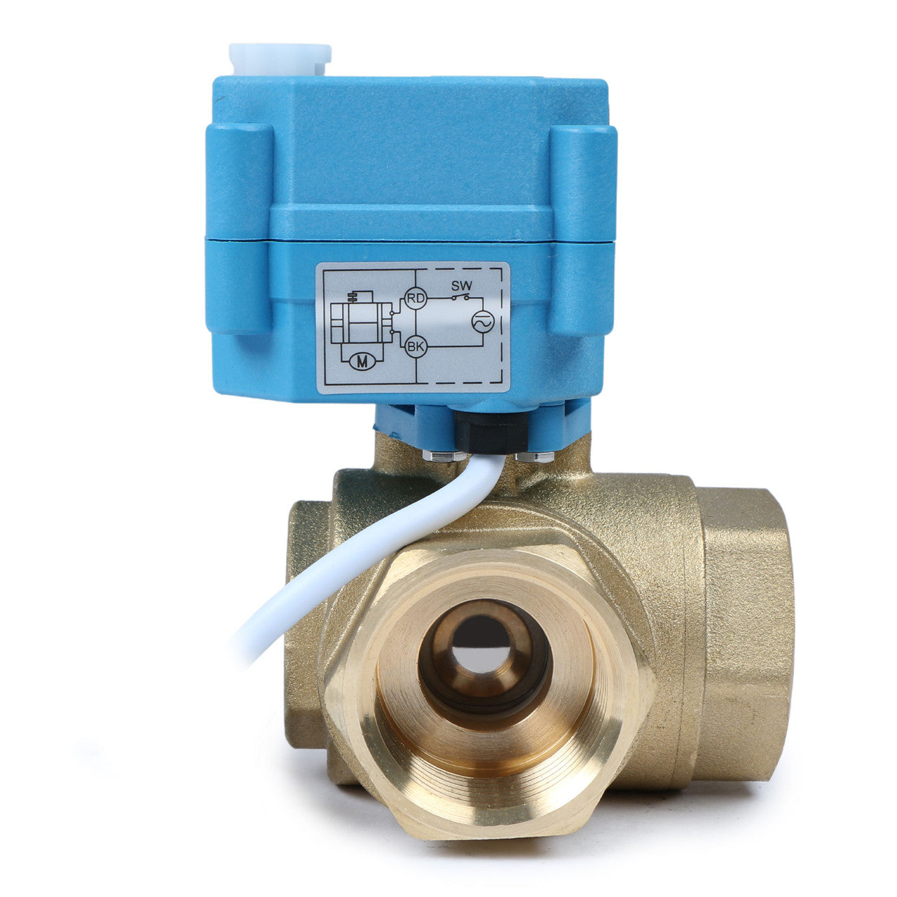 U.S. Solid 1" 3 Way Brass Motorized Ball Valve, AC110-230V, L Type, Standard Port, with Manual Function, IP67