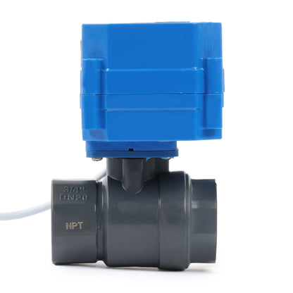 3/4" UPVC Motorized Ball Valve - 110V AC Plastic Electrical Ball Valve with Standard Port, 2 Wire Auto Return, Normally Closed