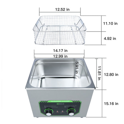 منظف ​​بالموجات فوق الصوتية ميكانيكي سعة 15 لترًا - آلة تنظيف بالموجات فوق الصوتية من الفولاذ المقاوم للصدأ بسعة 4 جالون وتردد 40 كيلوهرتز للاستخدام الصناعي والمجوهرات