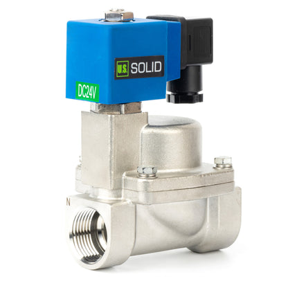 Válvula solenoide de alta presión - 1" de acero inoxidable, 100 bar, 24 V CC, válvula solenoide de alta presión y resistencia a altas temperaturas, 248 ℉