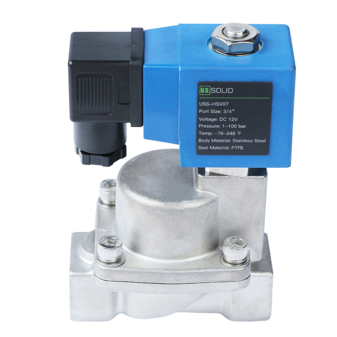 High Pressure Solenoid Valve - 3/4" Stainless Steel 100 bar, 12V DC High-Pressure High-Temperature Resistance Solenoid Valve, 248℉