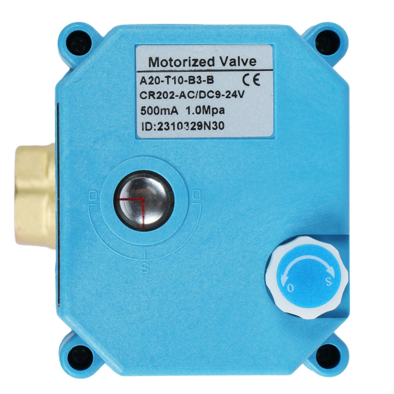 U.S. Solid 3/8" 3 Way Brass Motorized Ball Valve, 9-24V AC/DC, L Type, Standard Port, with Manual Function, IP67