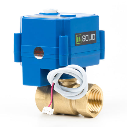 3/4" Motorized Ball Valve with Manual Function - 2 Wire Auto Return, Brass, 85-265V AC, Standard Port, Normally Closed