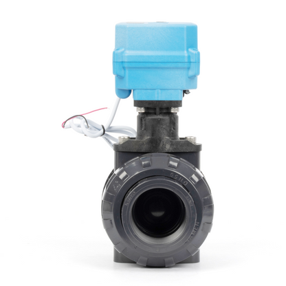 2" UPVC Motorized Ball Valve, Full Port, 9–24V AC/DC, 2-Wire Auto Return, IP67, Normally Closed with Manual Reset