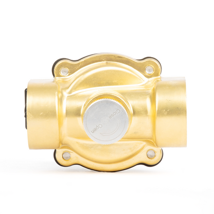 Válvula solenoide elétrica de latão de 3/4", acionamento manual, normalmente fechada, 24 V CA