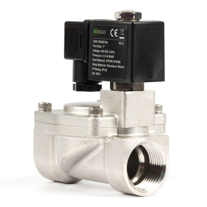 1" magnetventil i rustfrit stål - 24V DC, normalt lukket, 4,4-232 PSI, VITON-tætning