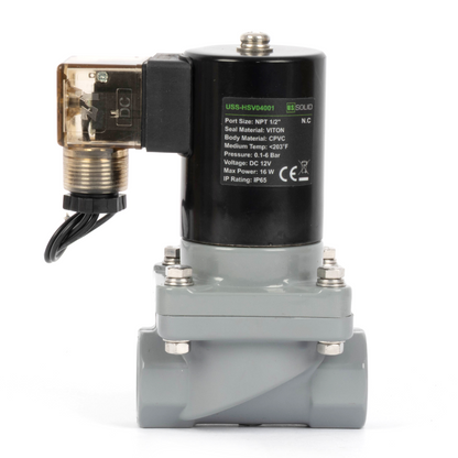 Korozyona Dayanıklı Solenoid Vana - 1/2" CPVC, 12V DC, Normalde Kapalı, VITON Conta