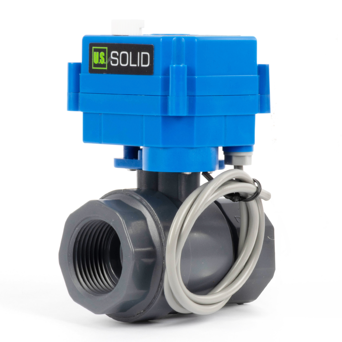 1" UPVC motorisert kuleventil - 2-leders automatisk retur med manuell funksjon, 9–36 V AC/DC, normalt lukket