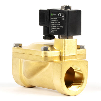 1-1/4" messing magnetventil - 24V DC, normalt lukket, 4,4-232 PSI, VITON pakning