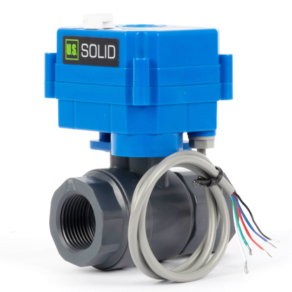 3/4" UPVC Motorized Ball Valve - 5-Wire (2 Wire Reverse Polarity with Signal Feedback), with Manual Function, 9-36V DC