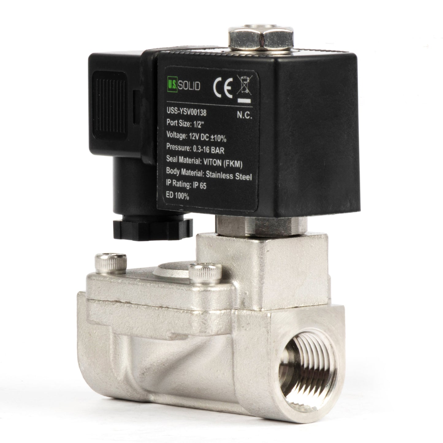 Ηλεκτρομαγνητική βαλβίδα από ανοξείδωτο χάλυβα 1/2" - 12V DC, Κανονικά κλειστή, 4.4-232 PSI, Στεγανοποίηση VITON