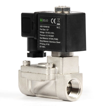 Ηλεκτρομαγνητική βαλβίδα από ανοξείδωτο χάλυβα 1/2" - 12V DC, Κανονικά κλειστή, 4.4-232 PSI, Στεγανοποίηση VITON