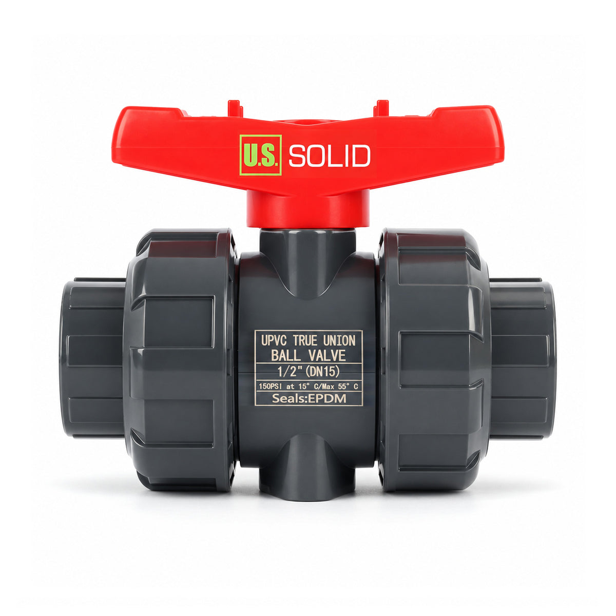 1/2" PVC True Union Ball Valve, Full Port, Slip Socket, Schedule 40 and 80 Compatible, 150 psi, PTFE Seat, EPDM O-Ring, 4 Pack