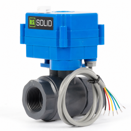 3/4" UPVC Motorized Ball Valve - 6-Wire (3 Wire Single Control with Signal Feedback), with Manual Function, 9-36V DC